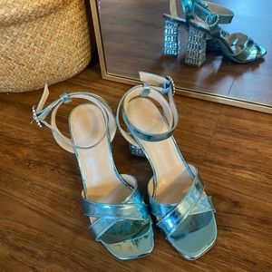 Betsey Johnson metallic blue heels with rhinestones in EXCELLENT condition